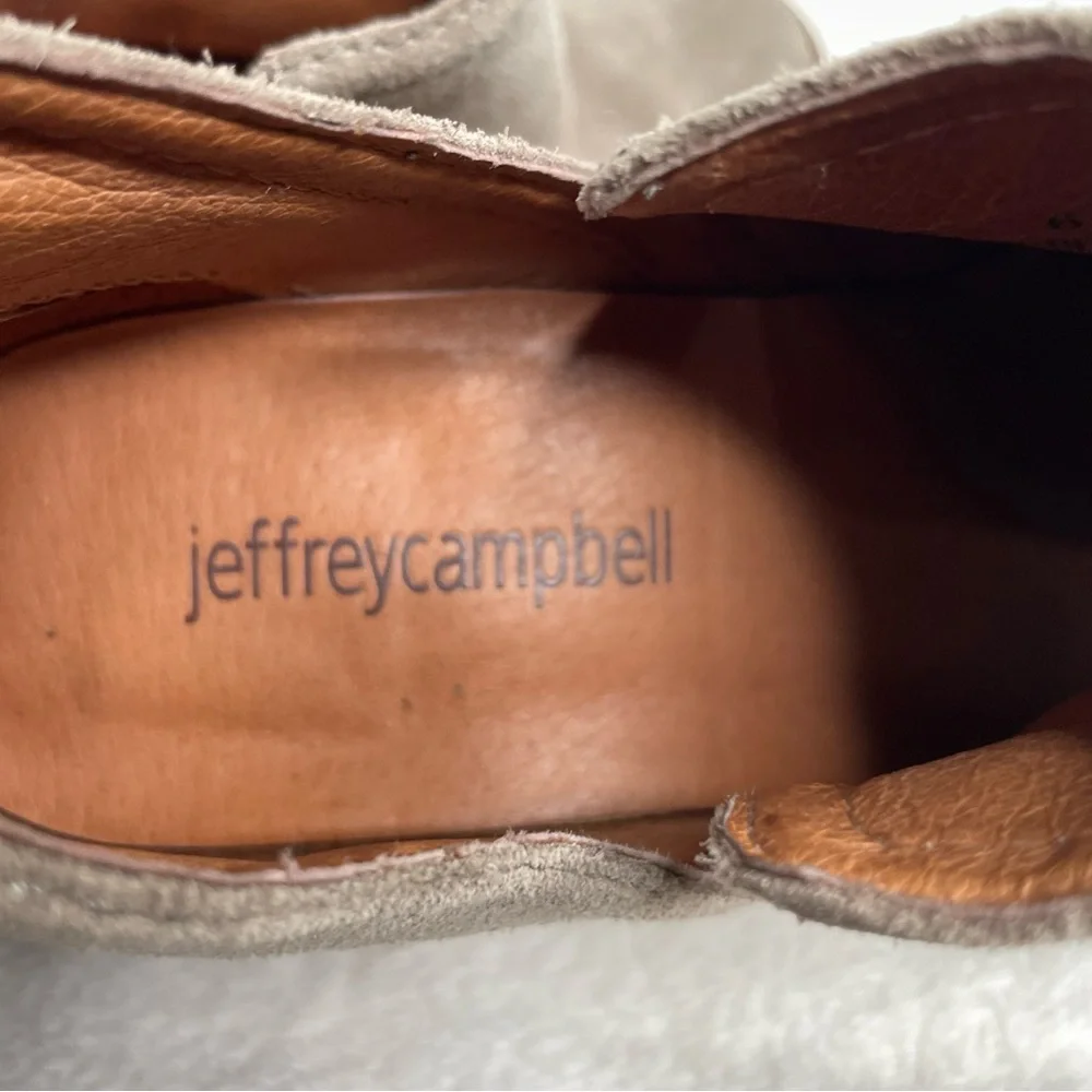 Jeffrey Campbell Rosalee Taupe Suede Ankle Stacked Heeled Booties Size 6‎